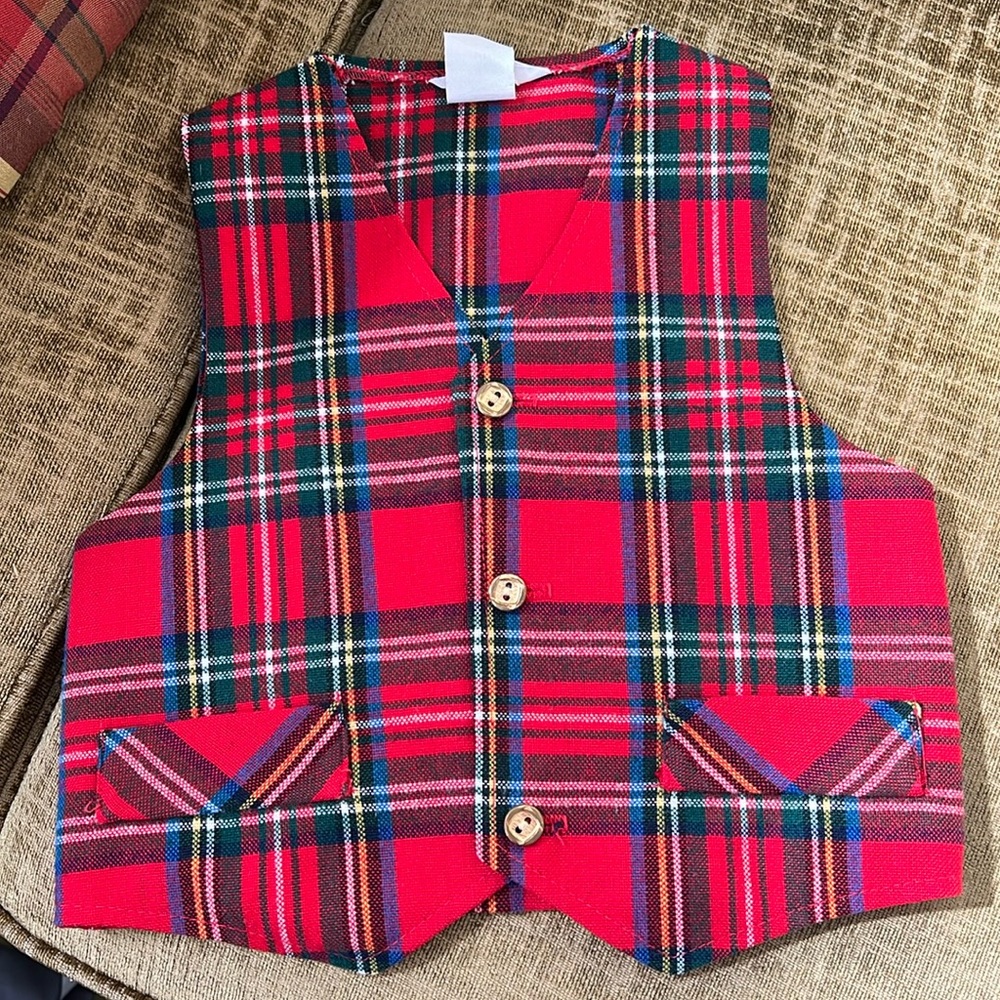 VINTAGE Classic Red Plaid Vest With Gold Buttons